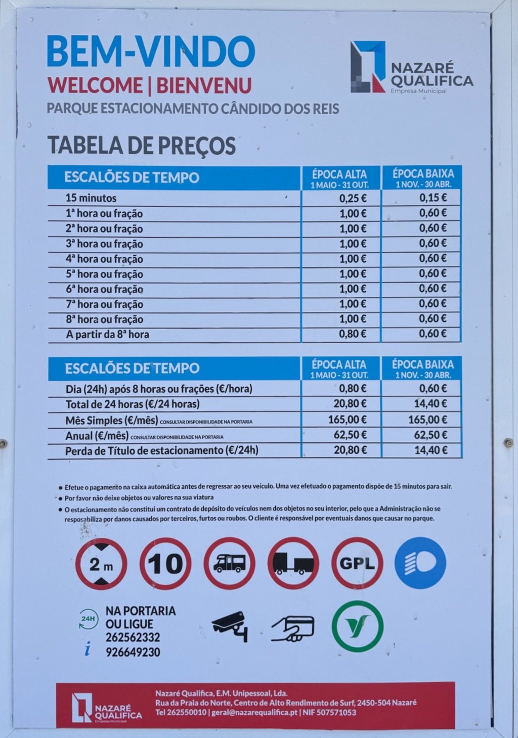 Underground Parking Nazare prices.